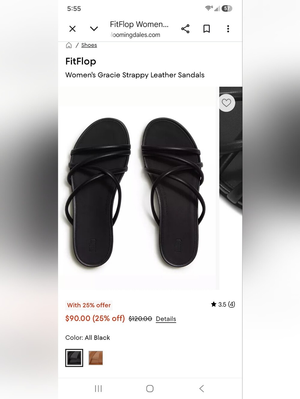 FitFlop Black Gracie Strappy Leather Slide Sandals Size 11